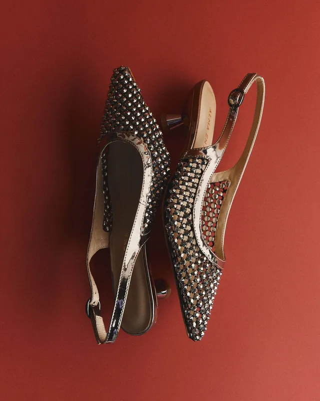alma-en-pena-metallic-mesh-slingpumps-mit-strass-kitten-heel image 1