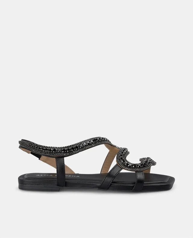 alma-en-pena-flache-sandale-snake-mit-strass-schwarz image 1
