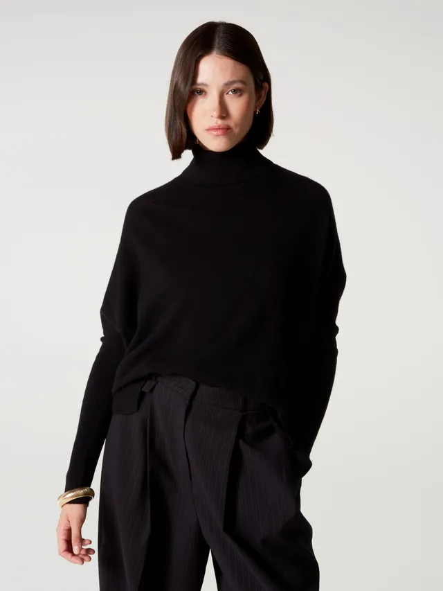 absolut-clara-poncho-pullover-damen-kaschmir-rollkragen-schwarz image 1