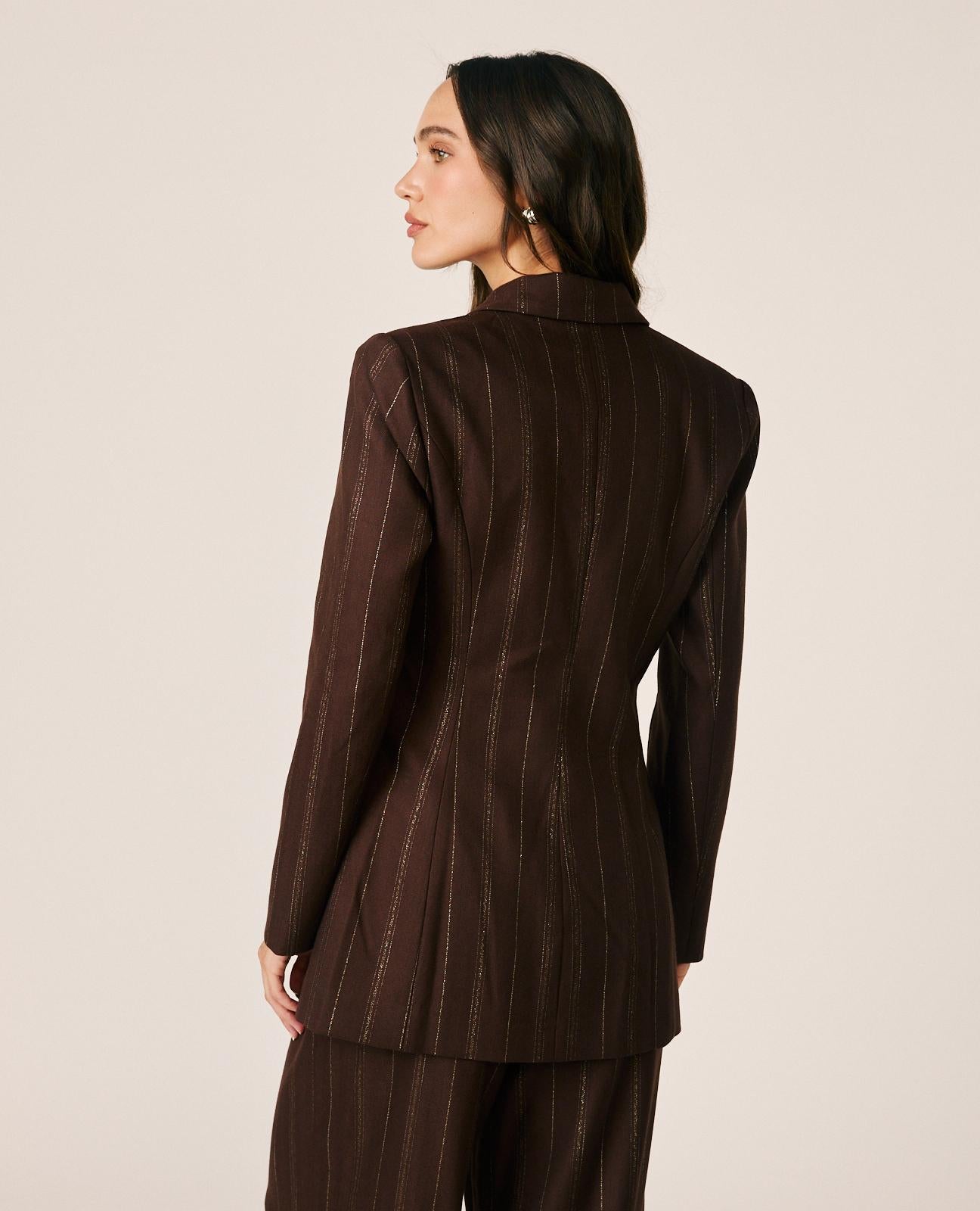 alma-en-pena-striped-twill-blazer-zweireihiger-damenblazer-braun-nadelstreifen image 7