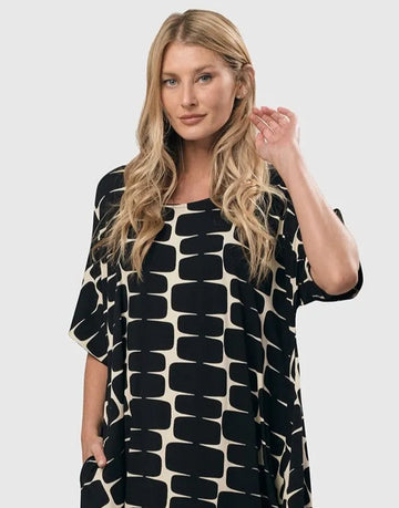 alembika-amalfi-trapeze-dress-black-ivory-midi-kleid image 3