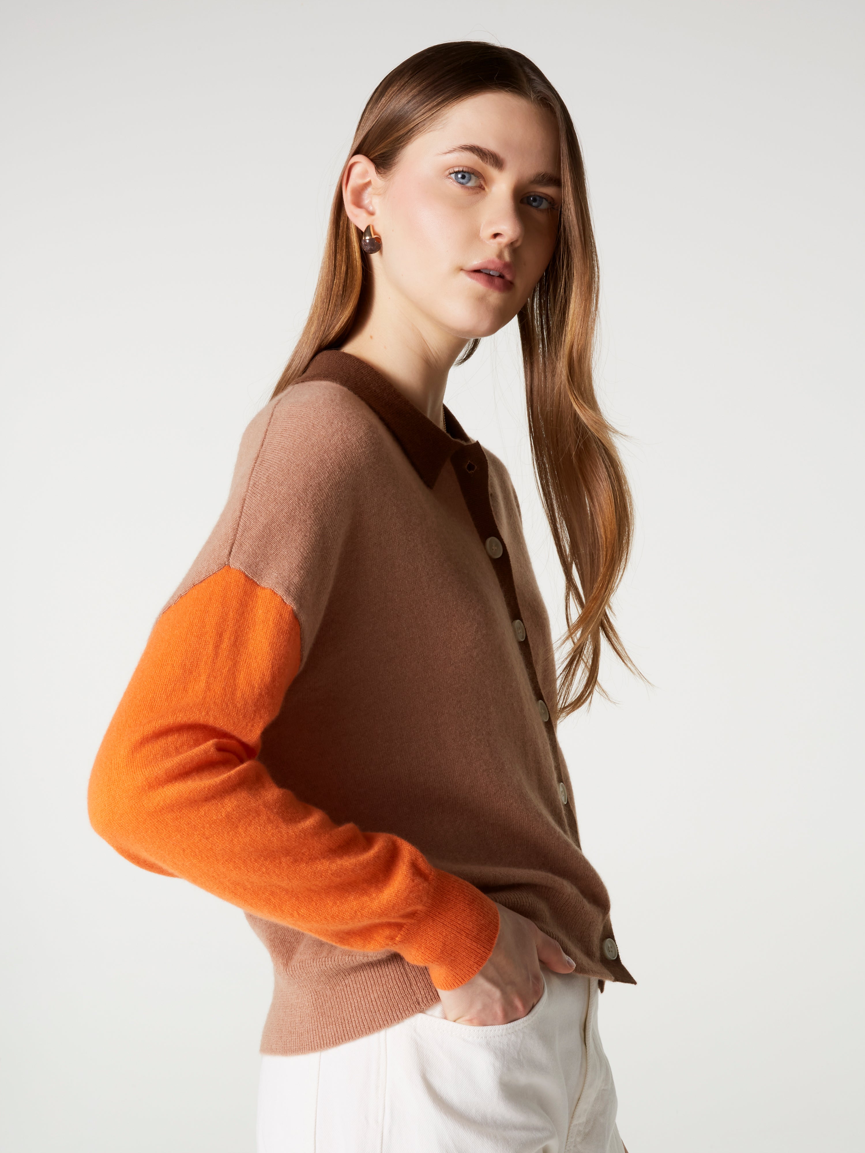 absolut-majura-fancy-damen-kaschmir-hemd-polo-kragen-bicolor-braun image 3