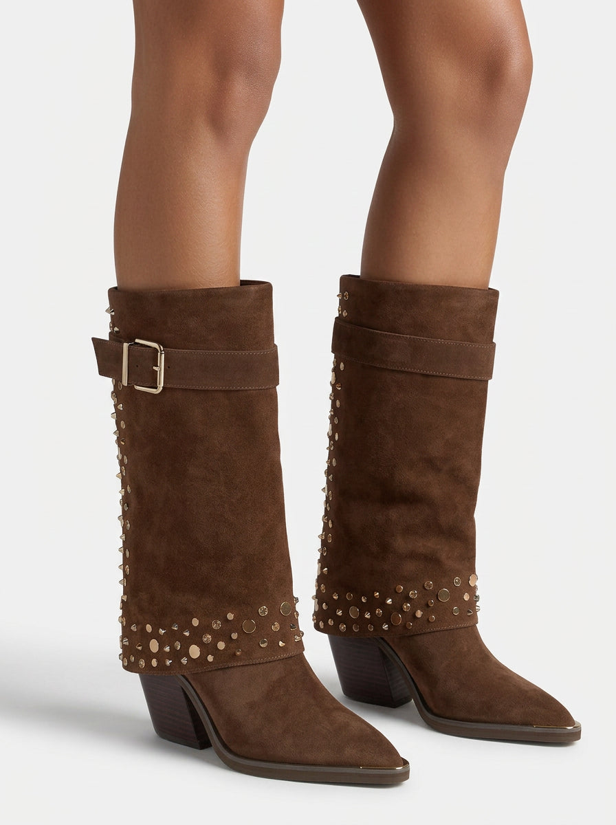 alma-en-pena-stiefel-wildleder-camel-nieten-und-schnalle-8-cm-blockabsatz image 6