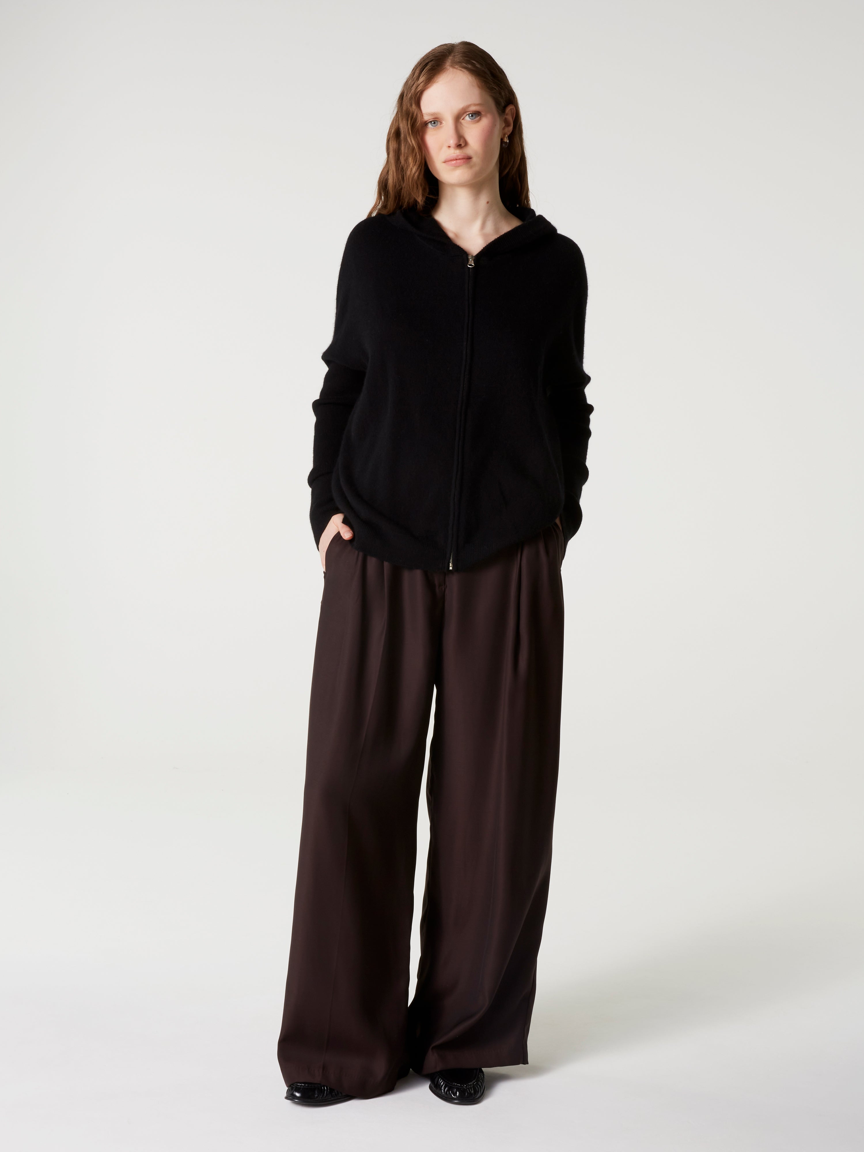 absolut-opale-damen-kaschmir-poncho-cardigan-kapuze-zip-schwarz image 6