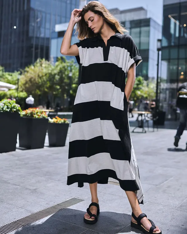 alembika-urban-rugby-stripe-maxikleid-white-black image 1