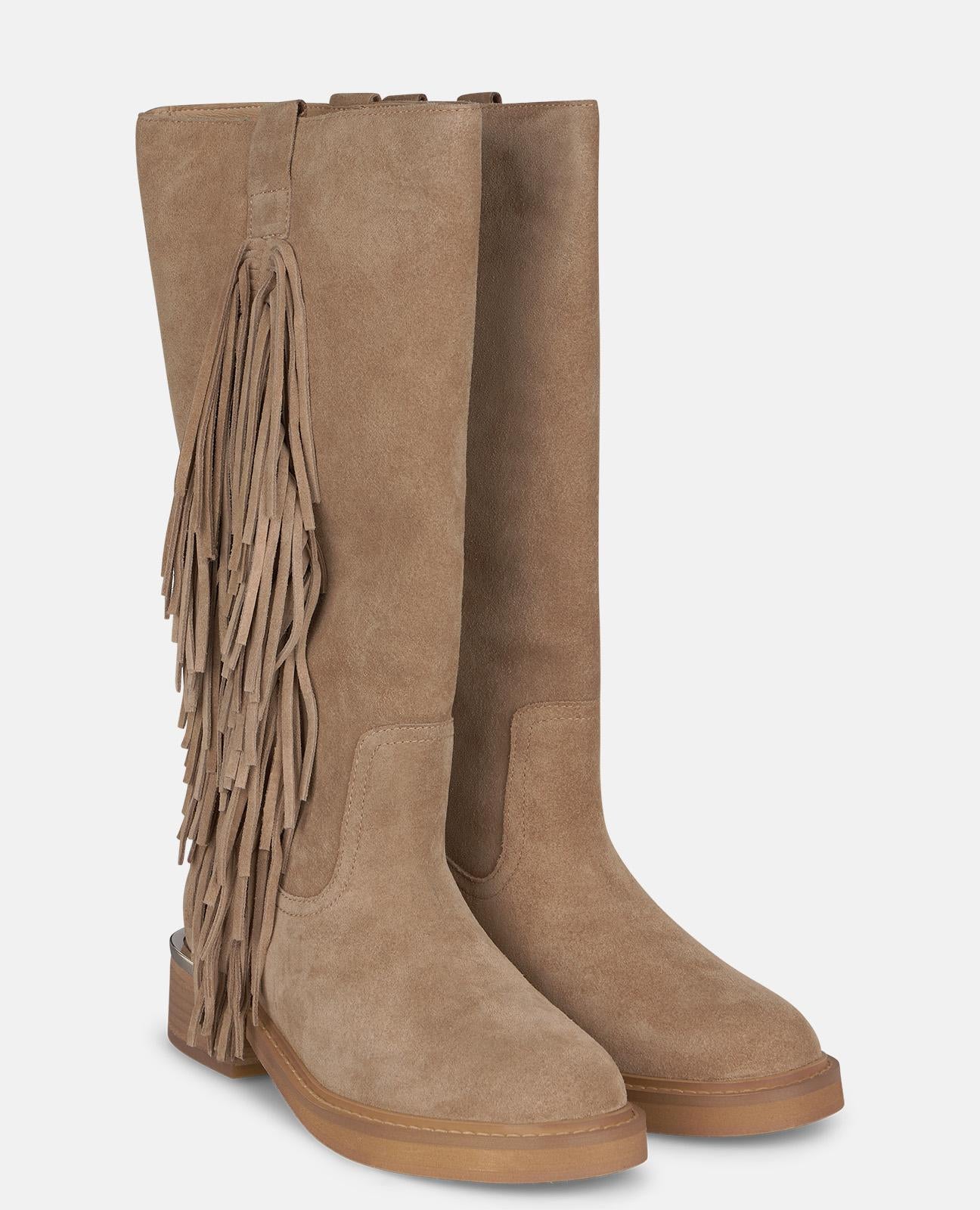 alma-en-pena-leder-stiefelette-mit-fransen-mink-4-cm-absatz image 2