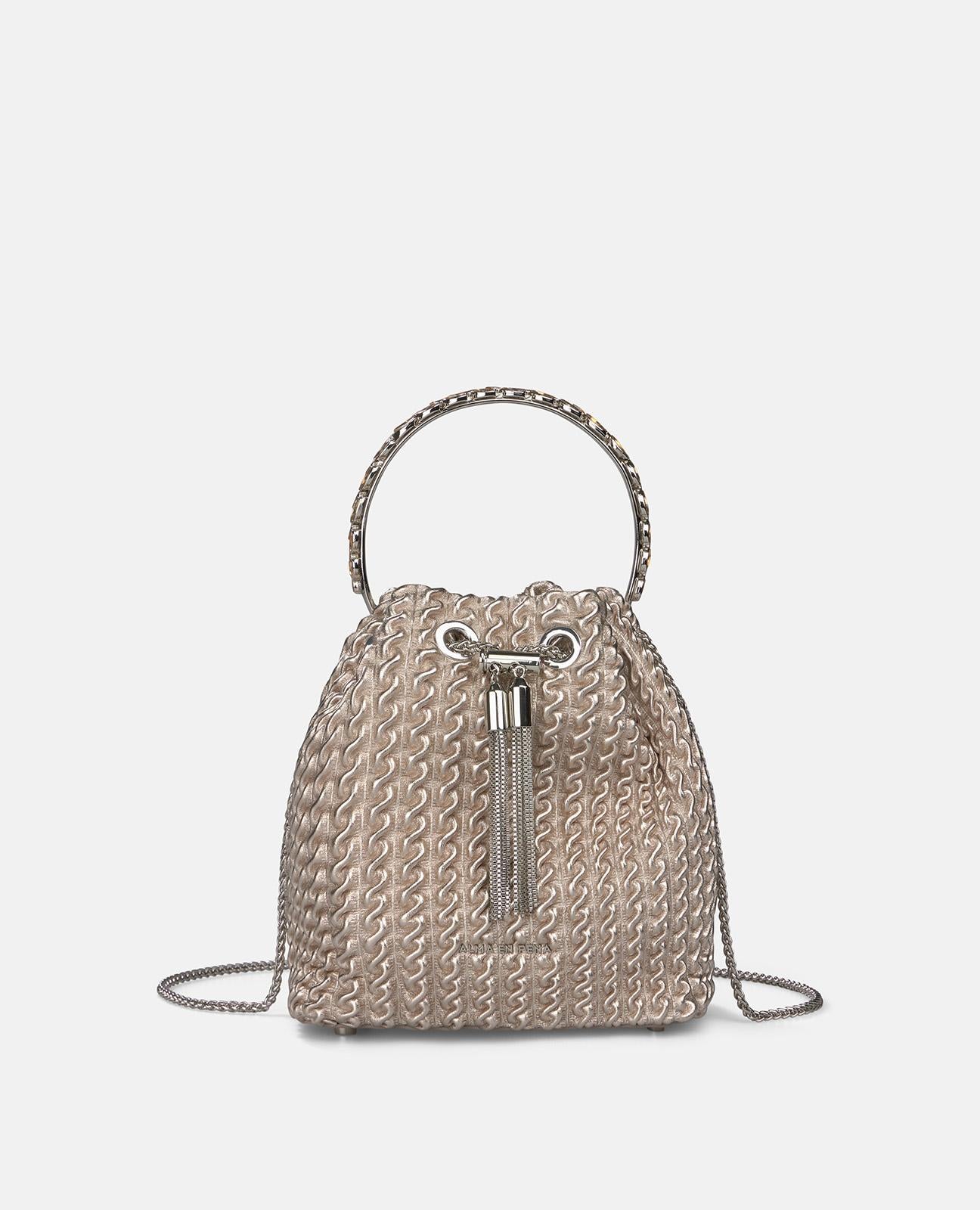 alma-en-pena-bowler-bag-clutch-bronze-leder-mit-strass-griff image 1