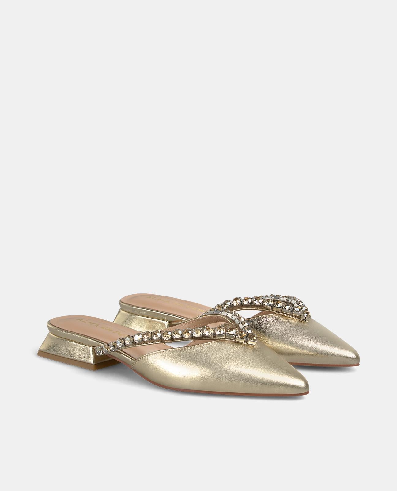 alma-en-pena-mule-mit-strass-riemen-goldener-spitzenschuh-2-cm image 2