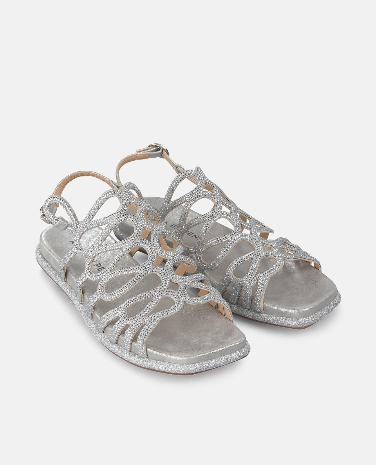 alma-en-pena-flache-sandalen-silber-mit-strass-eckig-2-cm image 2