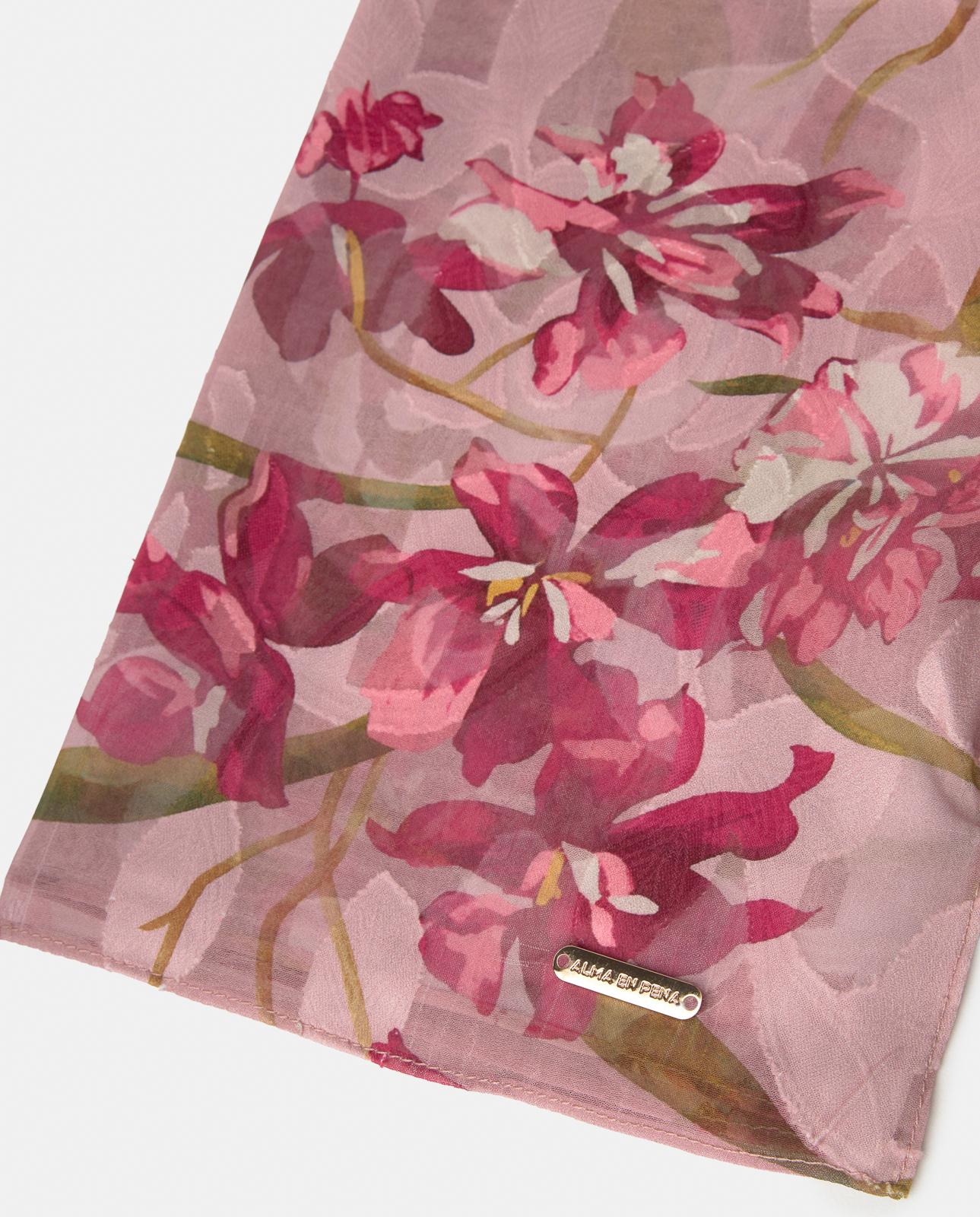 alma-en-pena-floral-print-scarf-jacquard-schal-fuchsia-200-x-70-cm image 3