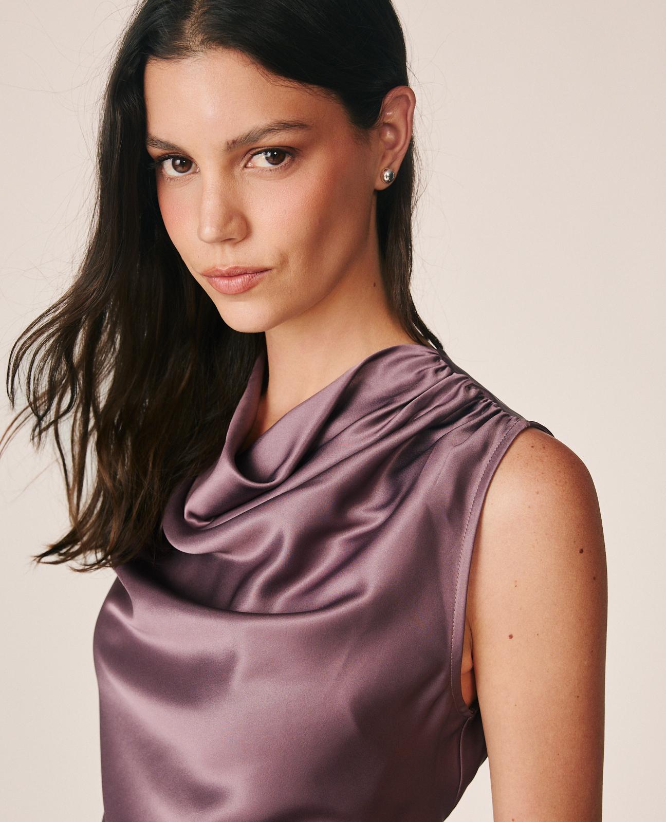 alma-en-pena-satin-bluse-mit-wasserfallausschnitt-lavendel-rmellos image 2