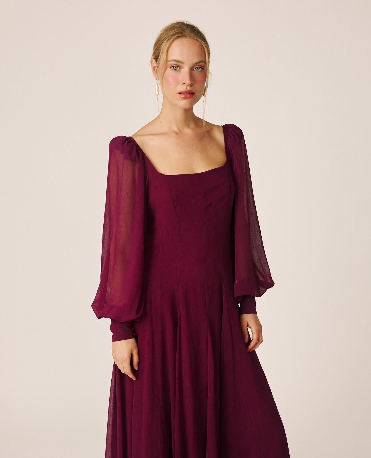 alma-en-pena-alfa-64474-chiffon-maxikleid-bordeaux-langarm image 4