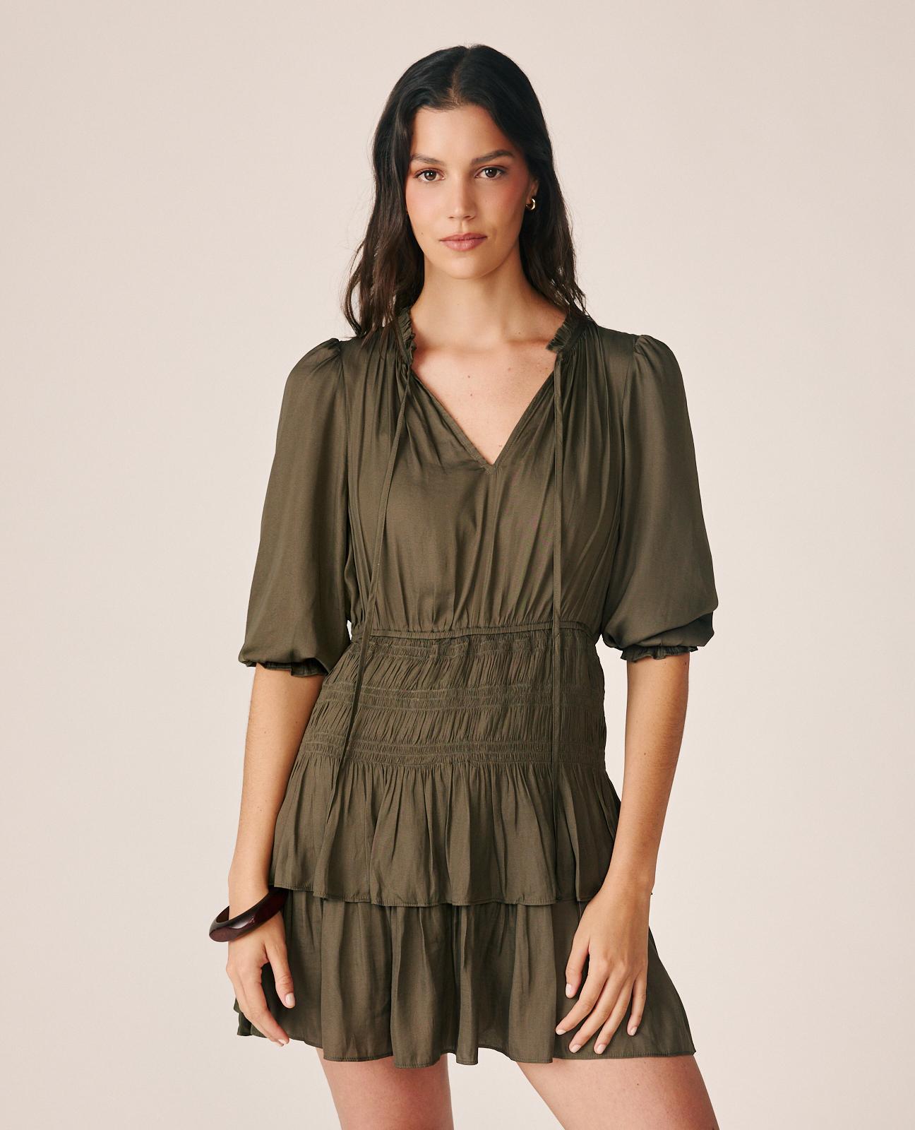 alma-en-pena-v-neck-mini-dress-minikleid-khaki-r-schen-3-4-rmel image 3