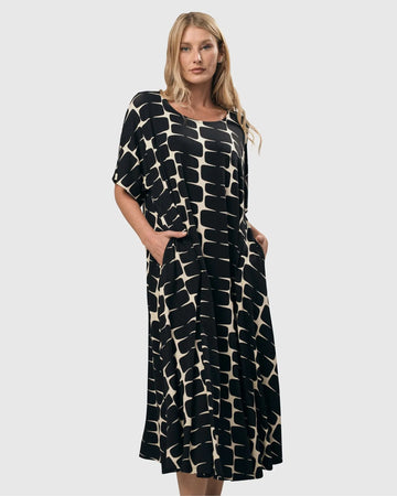 alembika-amalfi-trapeze-dress-black-ivory-midi-kleid image 2