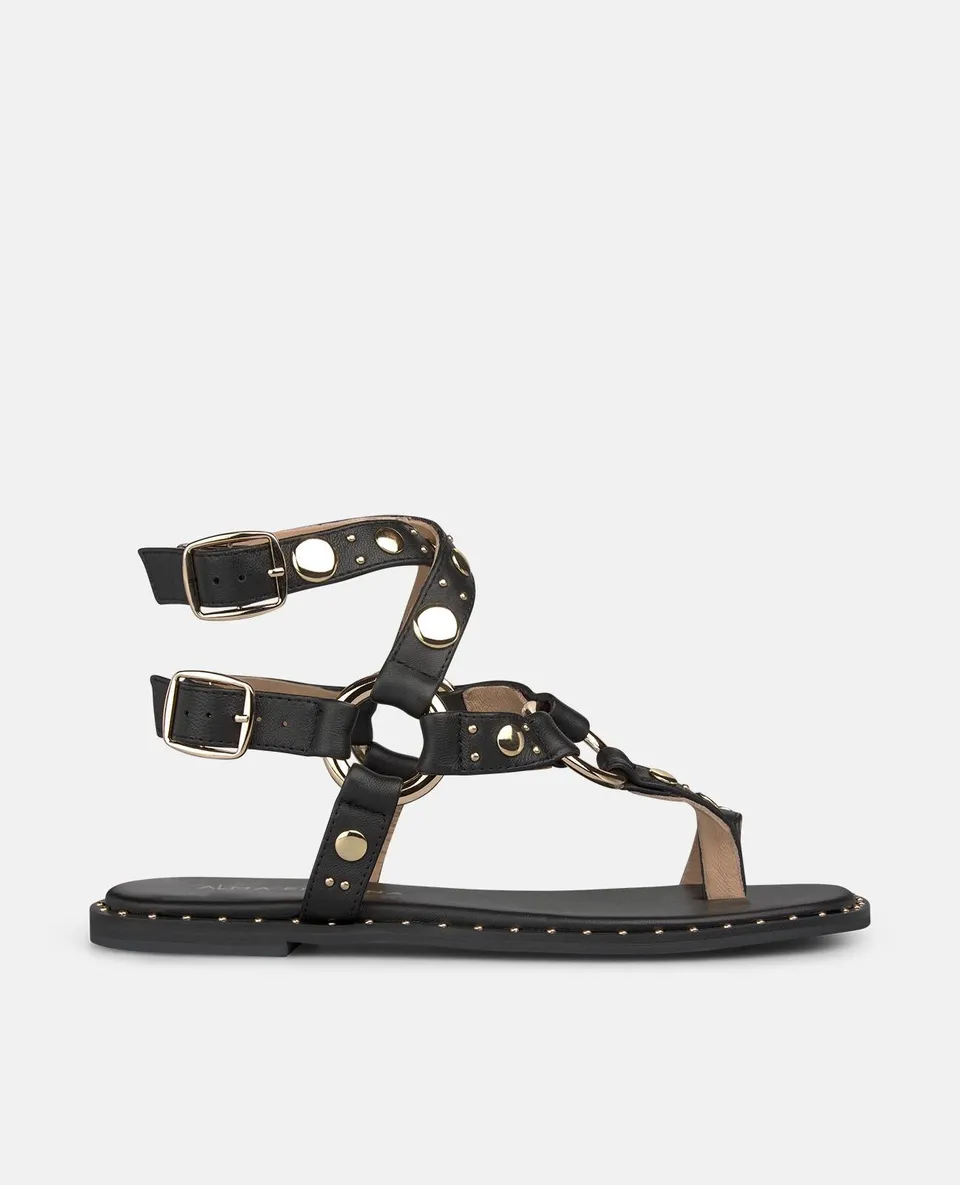 alma-en-pena-studded-sandal-flache-nappa-sandale-schwarz image 1