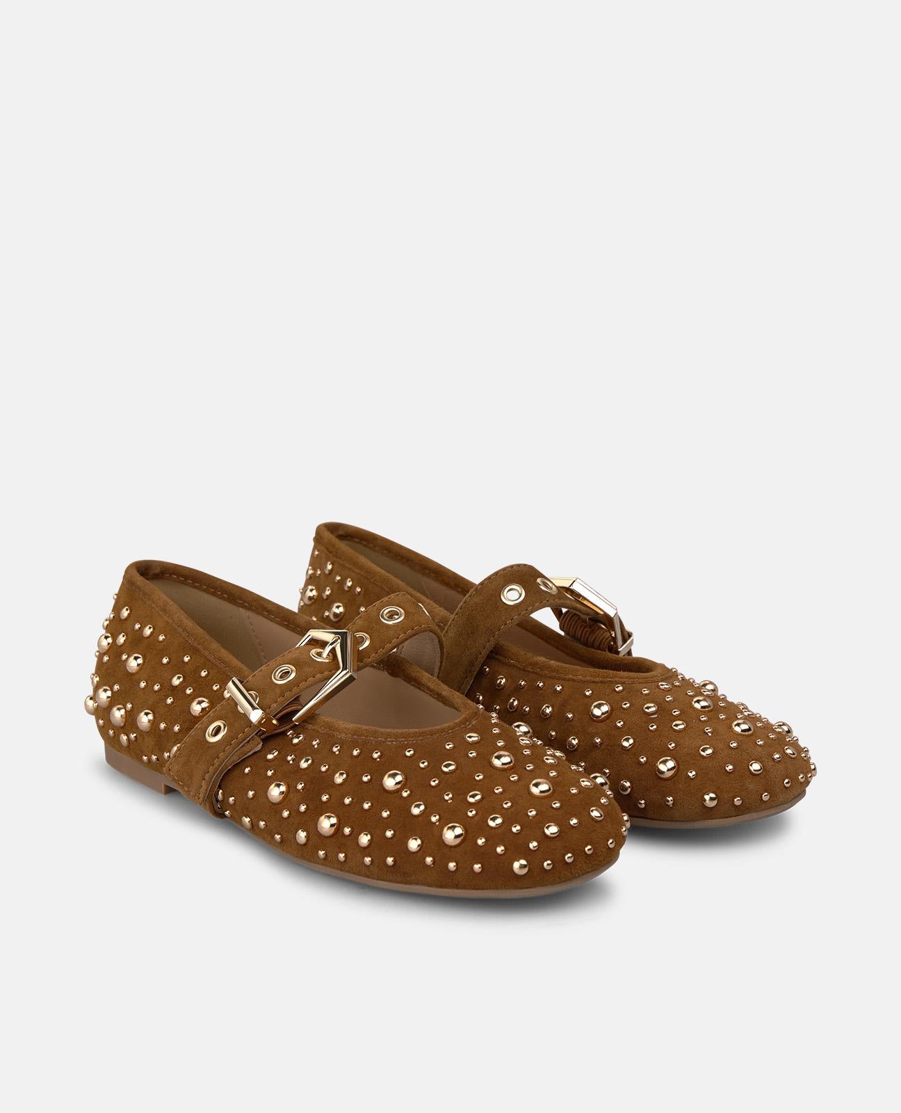 alma-en-pena-suede-ballerinas-mit-nieten-in-camel image 2