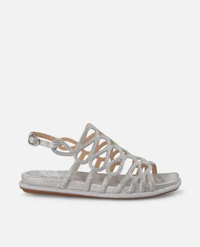 alma-en-pena-flache-sandalen-silber-mit-strass-eckig-2-cm image 1