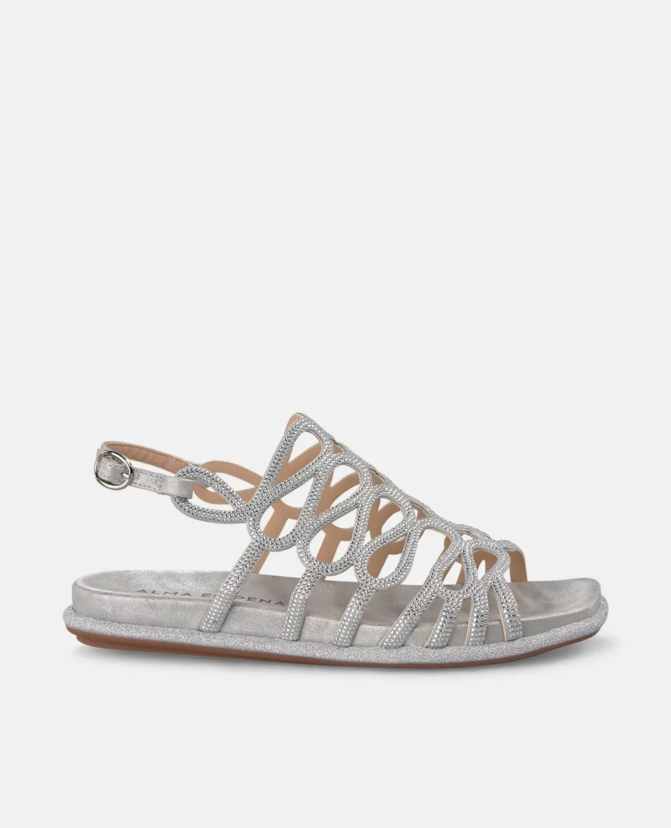 alma-en-pena-flache-sandalen-silber-mit-strass-eckig-2-cm image 1