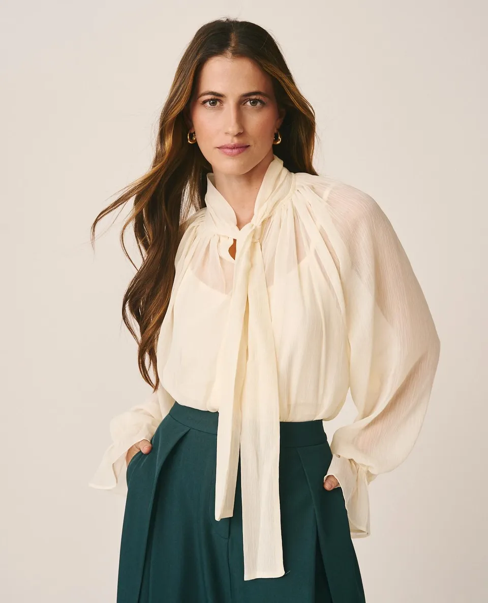alma-en-pena-chiffonbluse-mit-schleife-wei image 1