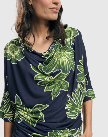 alembika-moku-draped-dolman-top-royal-green-floral-shirt image 4