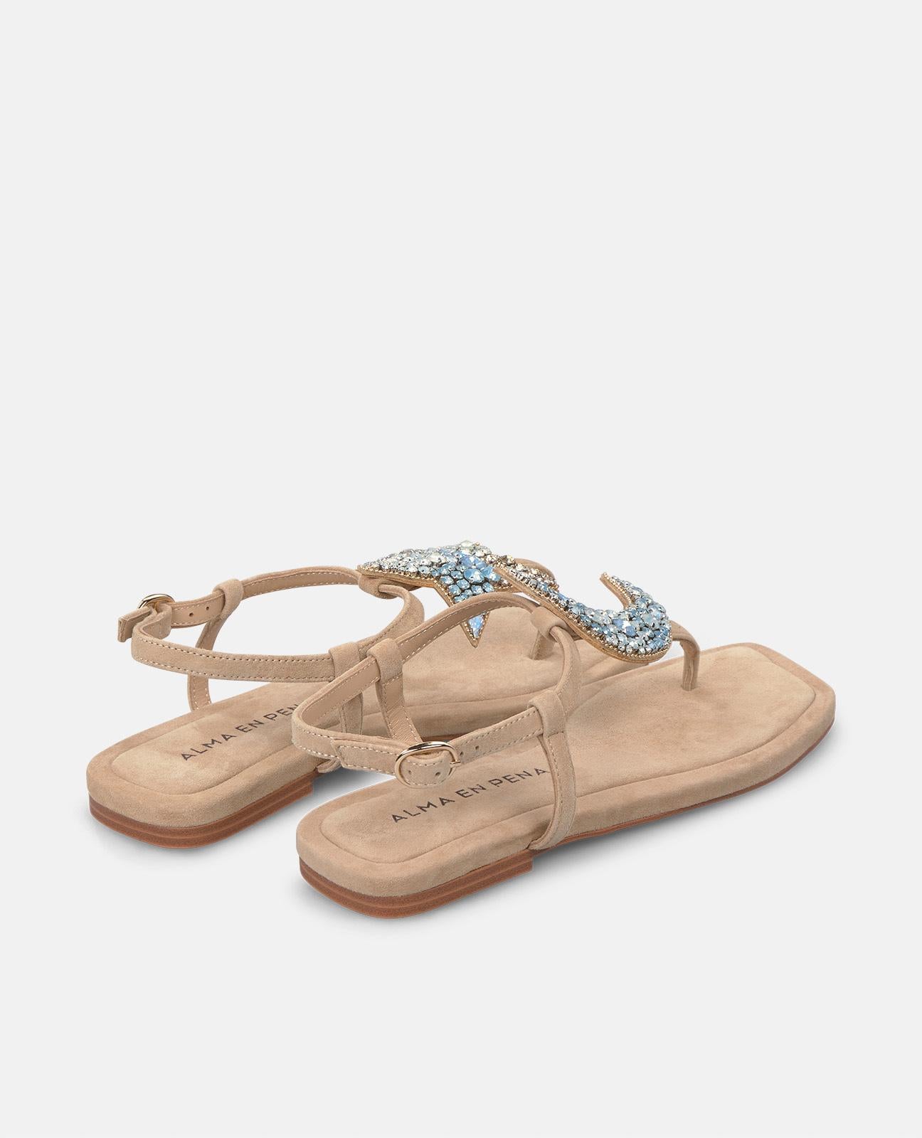 alma-en-pena-flache-sandale-mit-strass-stern-mond-beige image 3