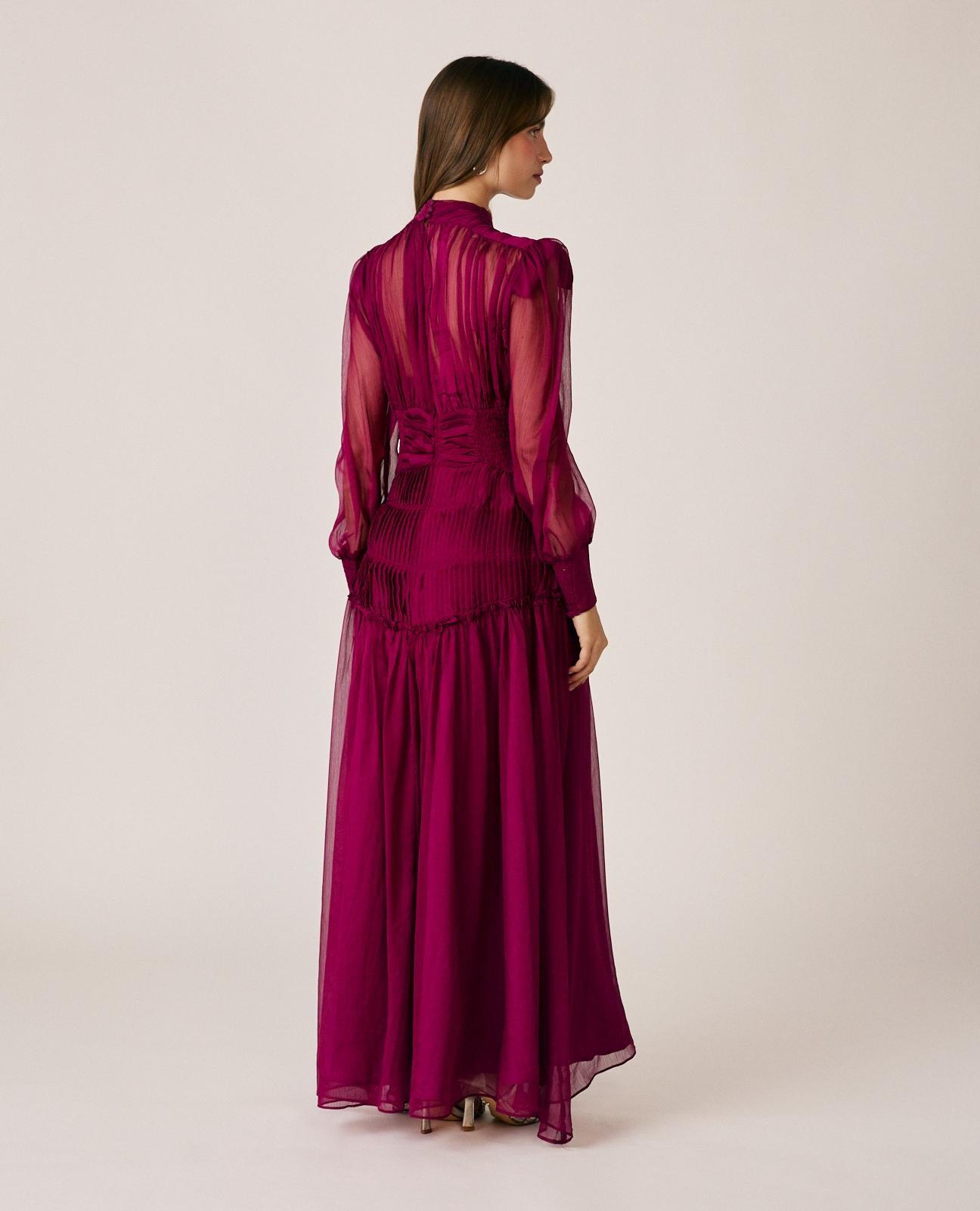 alma-en-pena-long-pleated-chiffon-dress-langes-kleid-rot-mit-plissee image 6