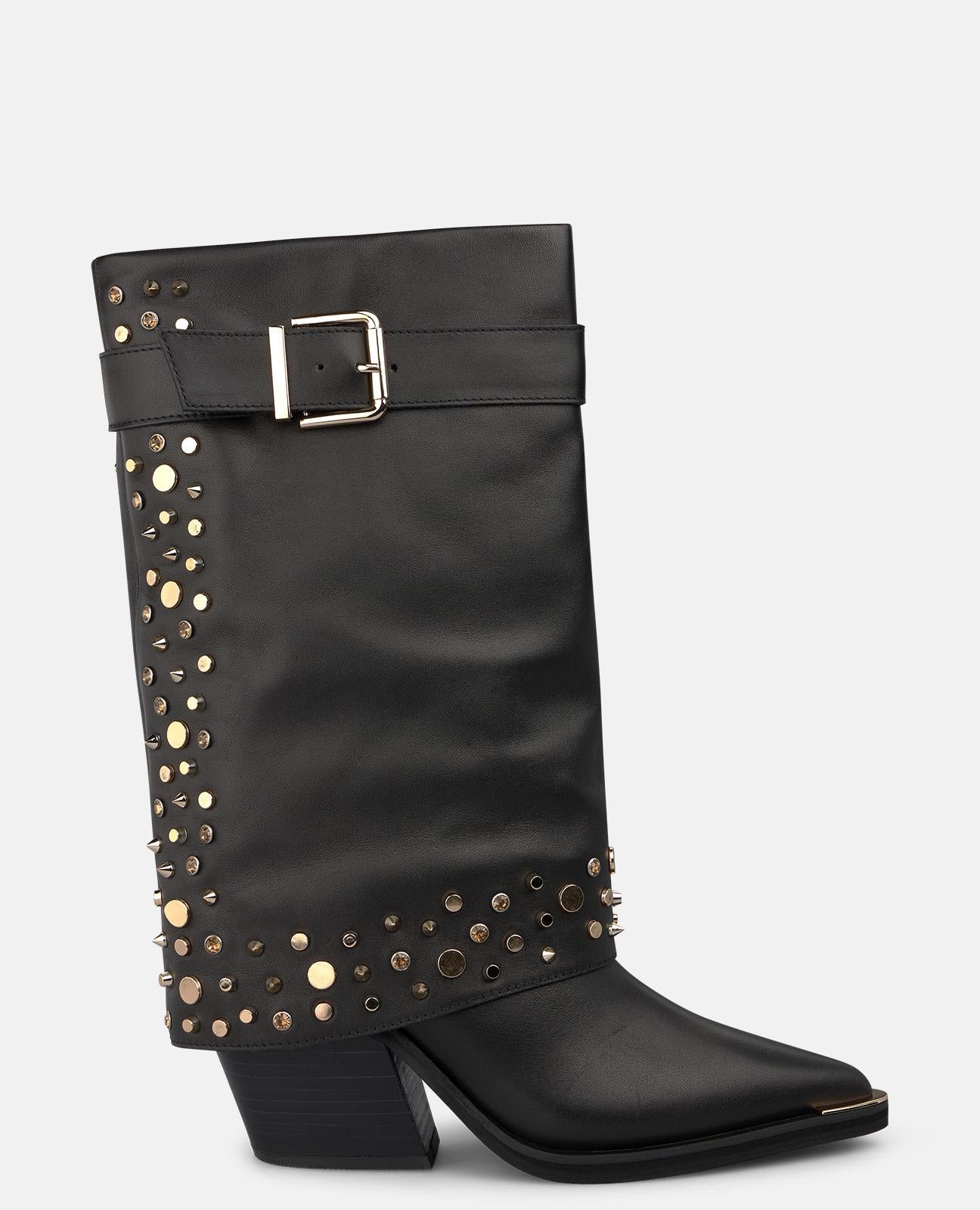 alma-en-pena-leder-boots-schwarz-mit-nieten-cowboy-heel-boots-8-cm-blockabsatz image 1