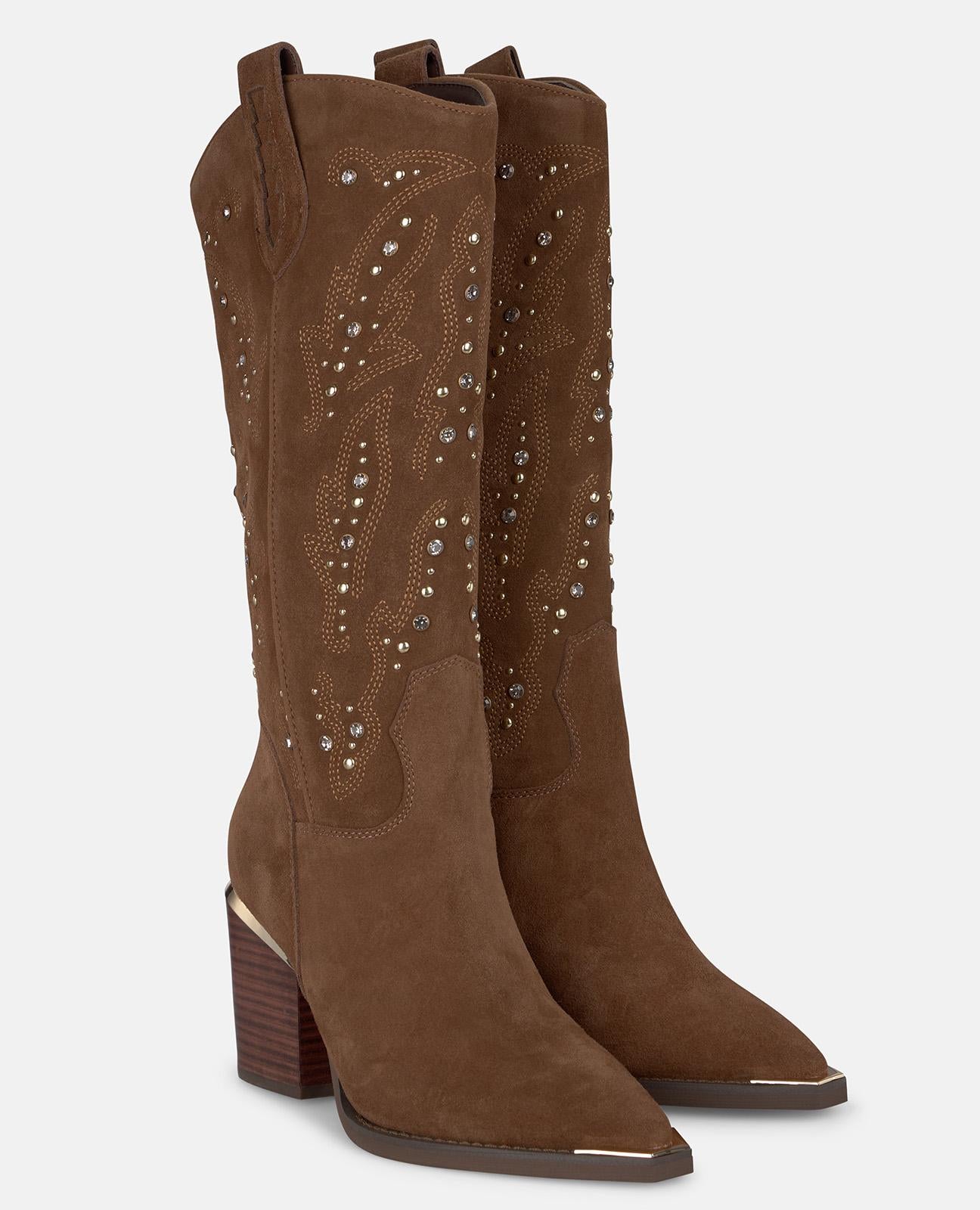 alma-en-pena-alfa-61091-stiefeletten-mit-absatz-nieten-strass-camel-7-cm image 2