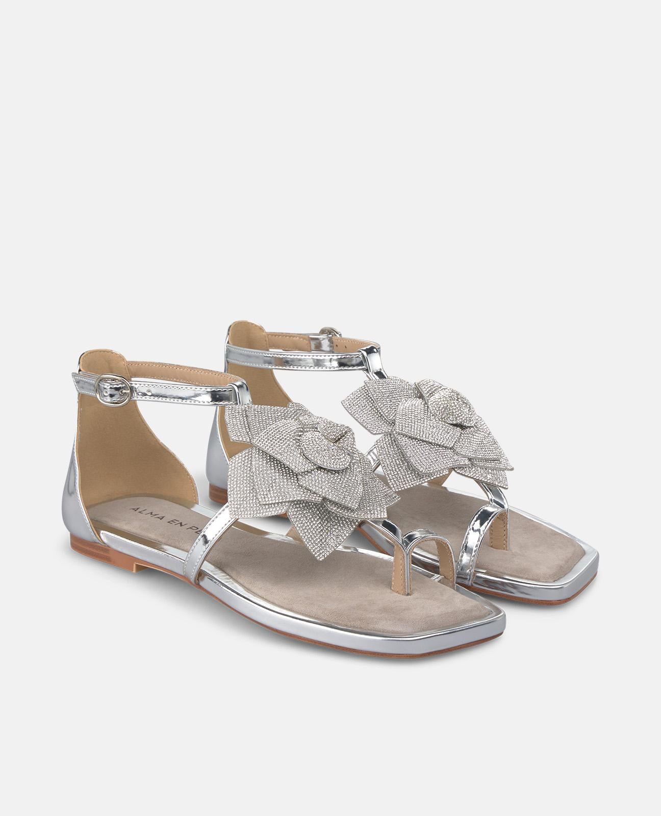 alma-en-pena-flower-flache-sandalen-1-cm-silber-eckig image 2