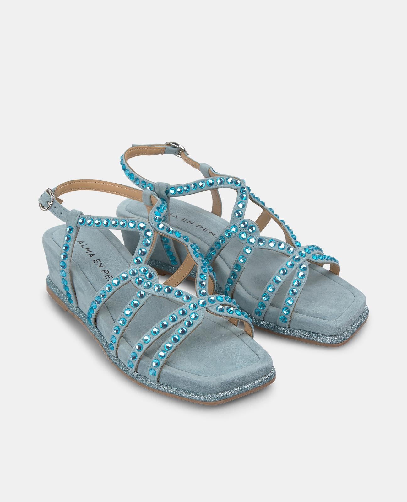 alma-en-pena-mittlere-keilsandalen-blau-mit-strass-5-cm image 2