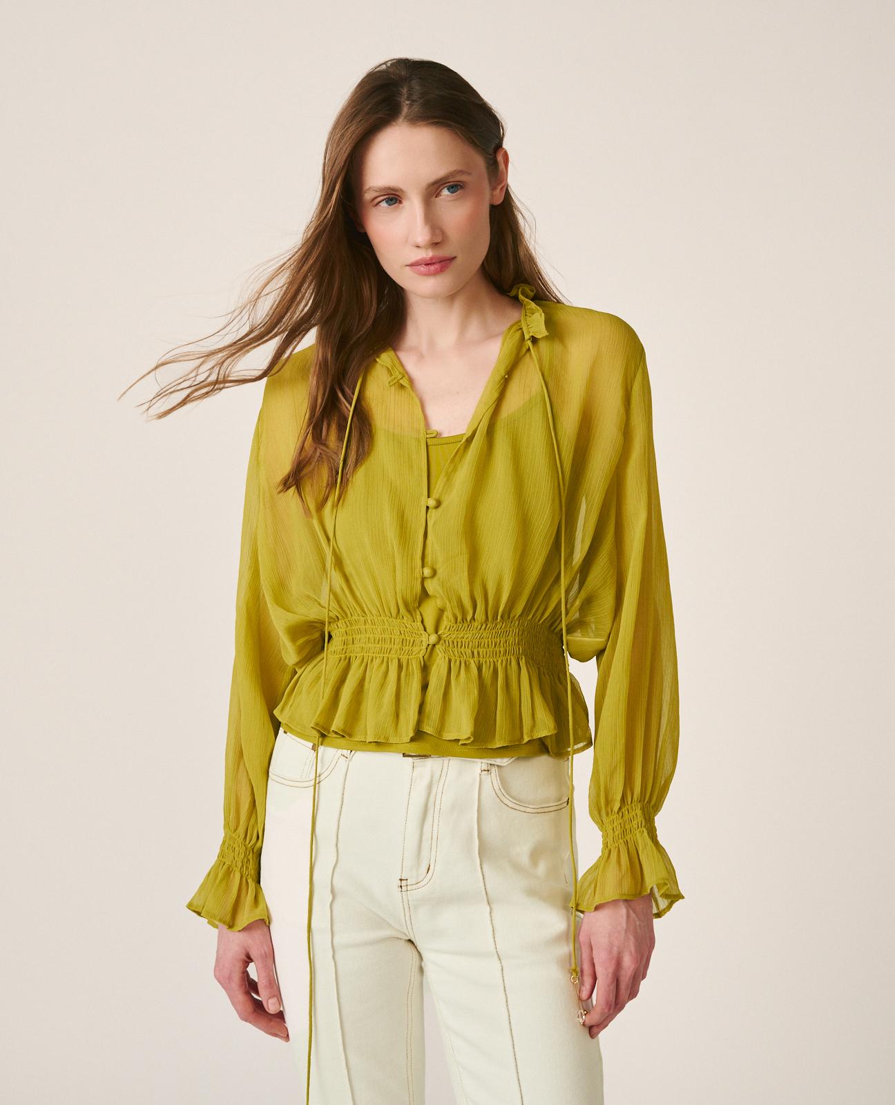 alma-en-pena-chiffon-bluse-hellgr-n-langarm-mit-r-schen image 2