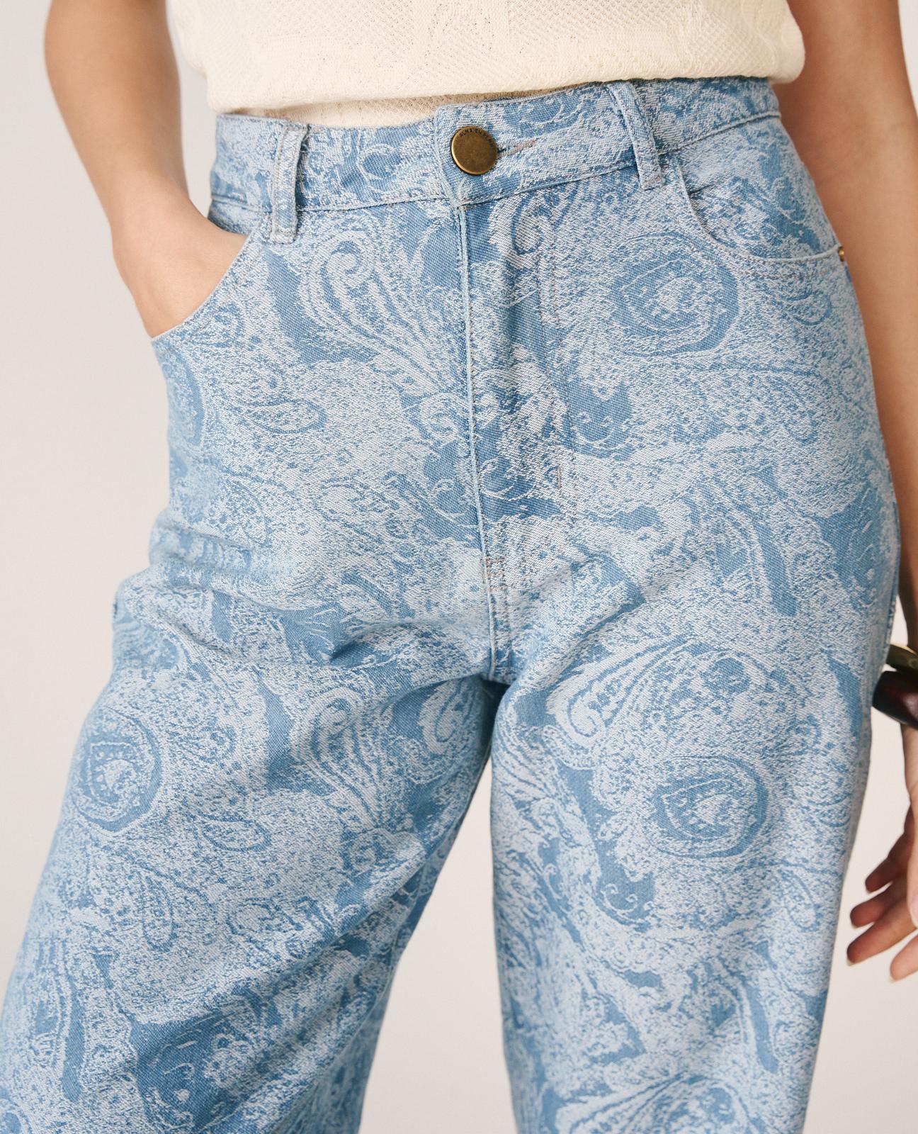 alma-en-pena-paisley-jeans-high-rise-straight-jeans-mit-paisley-jacquard-blau image 5