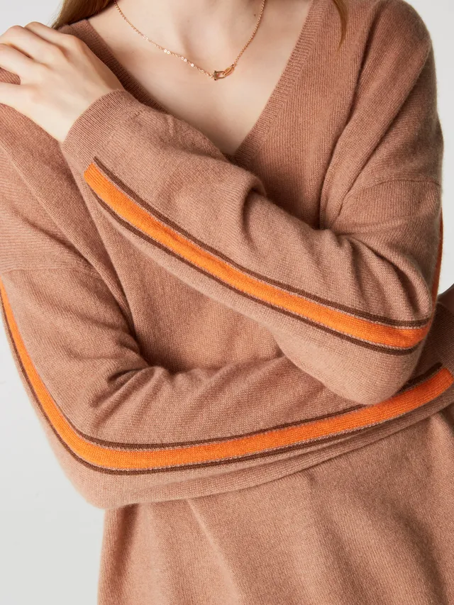 absolut-alexia-damen-kaschmirpullover-v-ausschnitt-braun-gestreift image 1