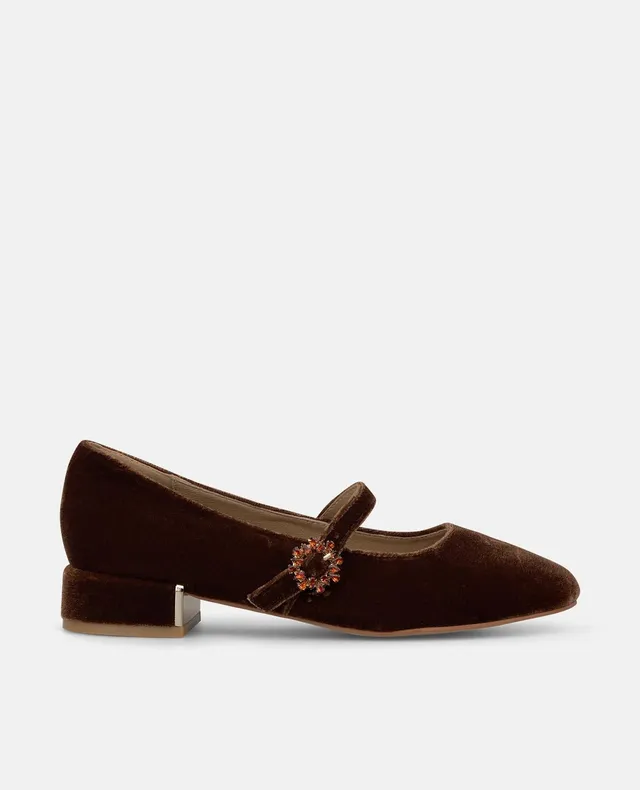 alma-en-pena-velvet-flats-braun-samt-ballerinas-mit-bl-ten-schnalle-3-cm-absatz- image 1