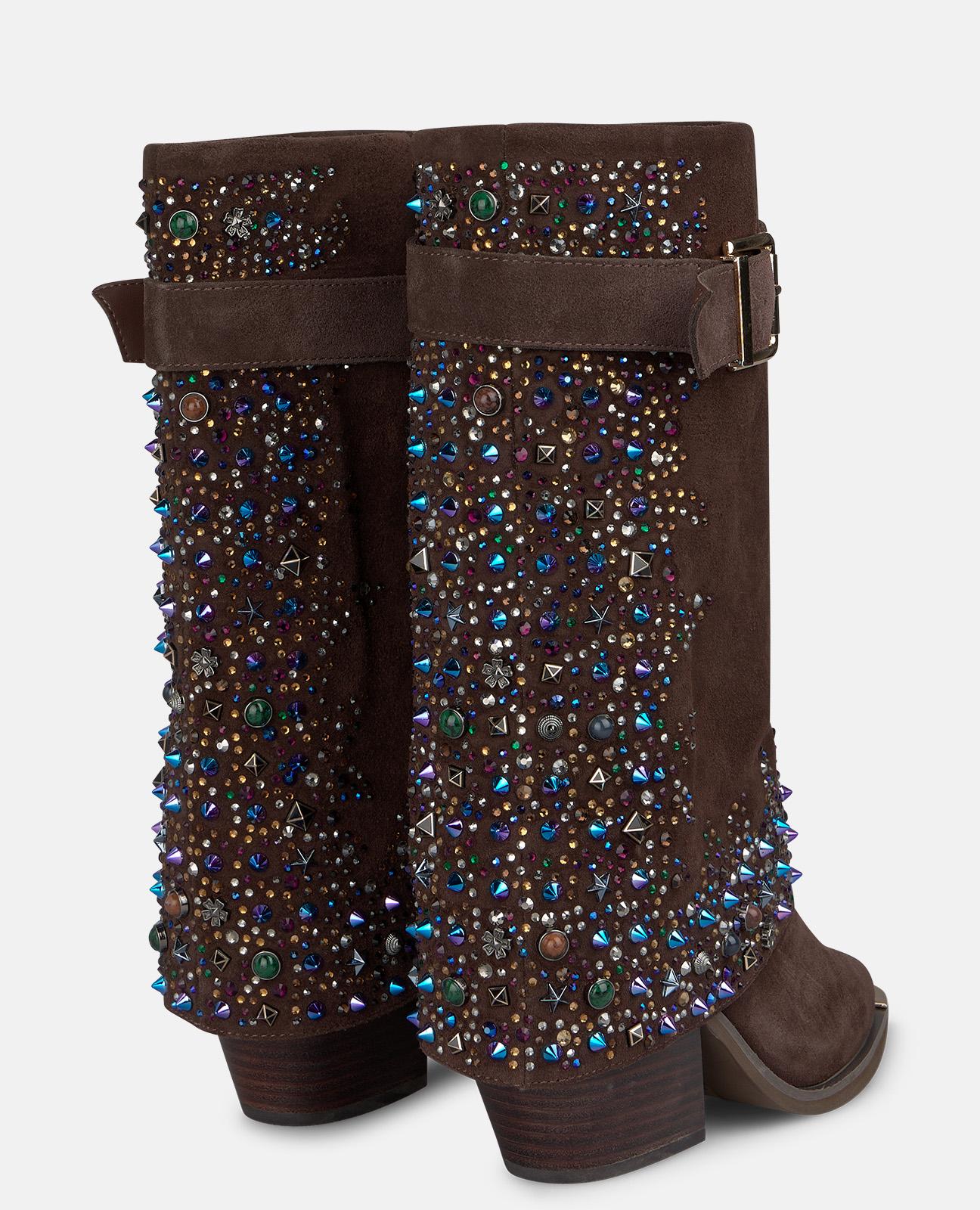 alma-en-pena-stiefelette-cowboy-braun-mit-strass-und-blockabsatz-8-cm image 3