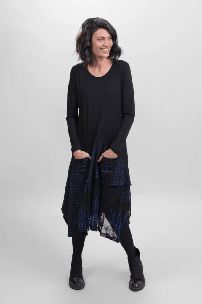 alembika-floral-check-swing-dress-blau image 1