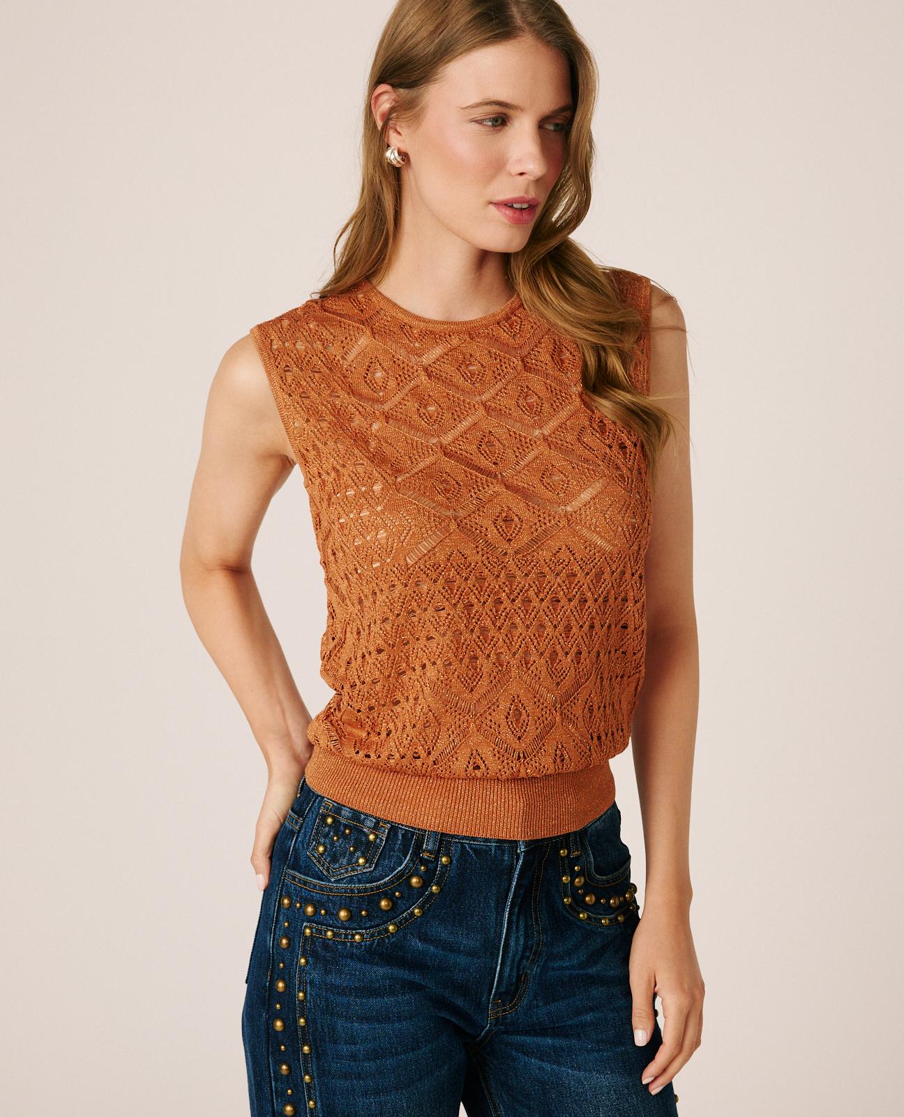 alma-en-pena-top-low-cut-cut-out-stricktop-braun-mit-lurex image 2