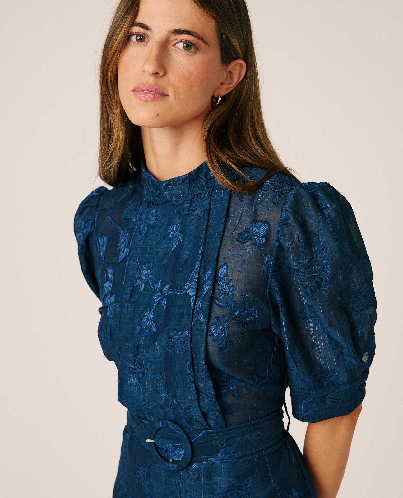 alma-en-pena-floral-jacquard-mini-dress-minikleid-blau-puff-rmel-stoffg-rtel image 3