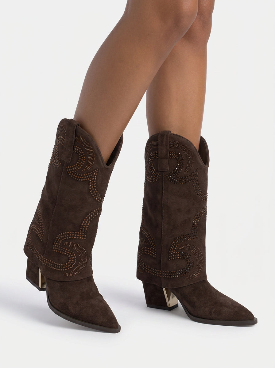 alma-en-pena-suede-cowboystiefel-mit-strass-braun image 5