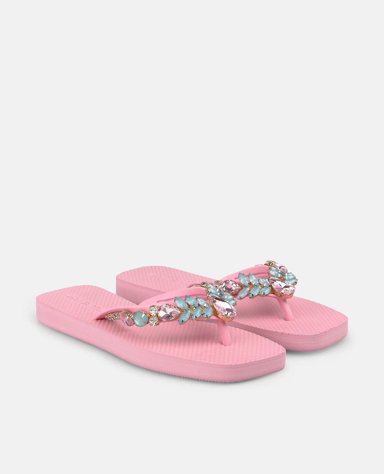 alma-en-pena-t-strap-beach-sandalen-mit-strass-rosa-emp-jail-flach-2-cm image 2