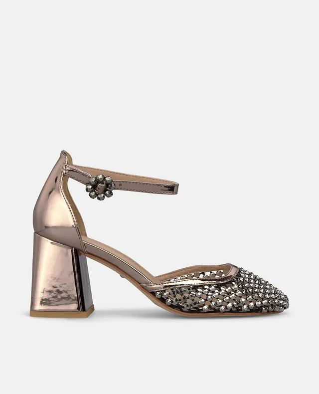 alma-en-pena-pumps-metallic-mesh-mit-strass-7-cm-blockabsatz-silber image 1