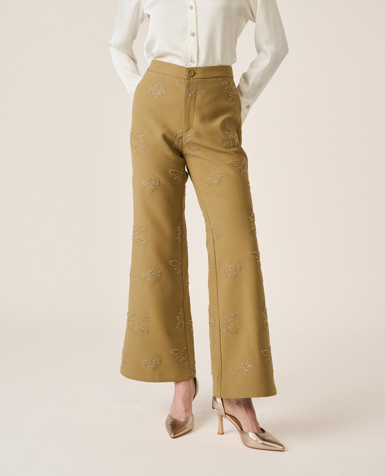 alma-en-pena-crepe-pants-damen-hose-crepe-blumestickerei-caqui image 3