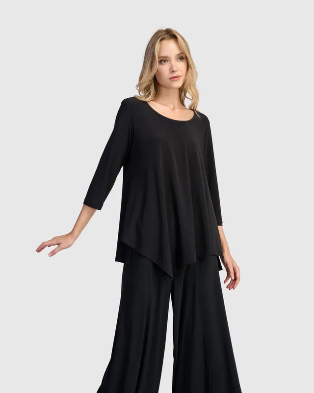 alembika-essential-slinky-point-hem-top-damen-top-schwarz image 1