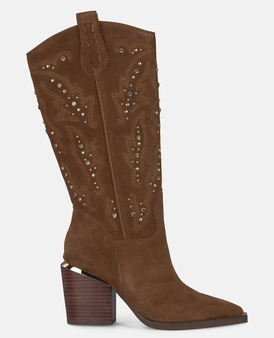 alma-en-pena-alfa-61091-stiefeletten-mit-absatz-nieten-strass-camel-7-cm image 1