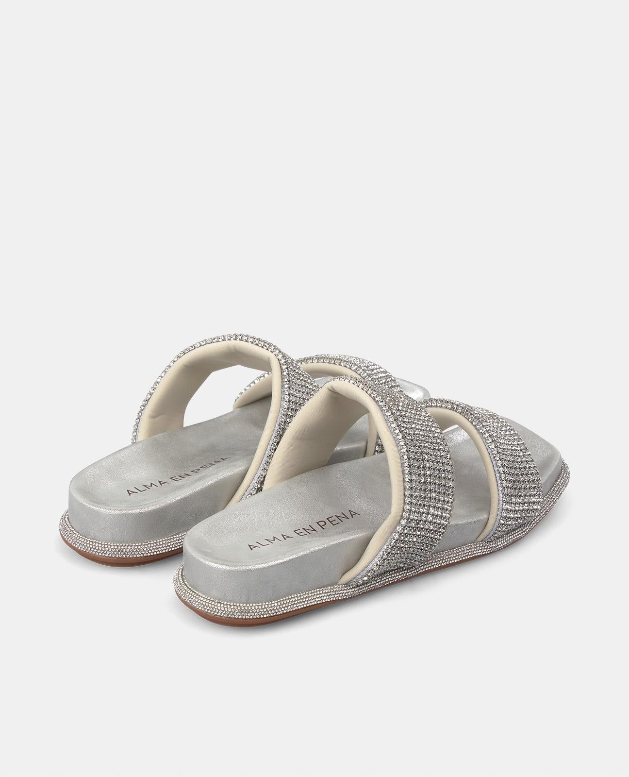 alma-en-pena-flache-sandale-gepolsterte-riemen-strass-2-cm-silber image 3