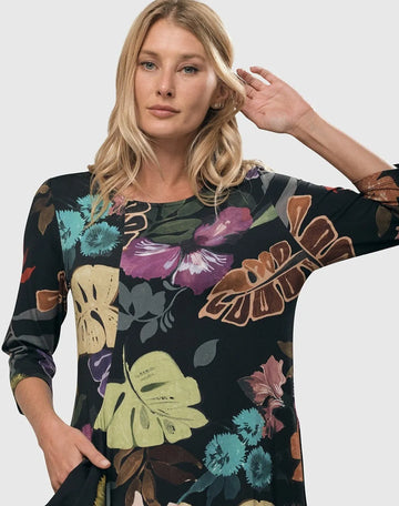 alembika-bali-draped-pocket-dress-leaves-multi-damen-jerseykleid-midi image 3