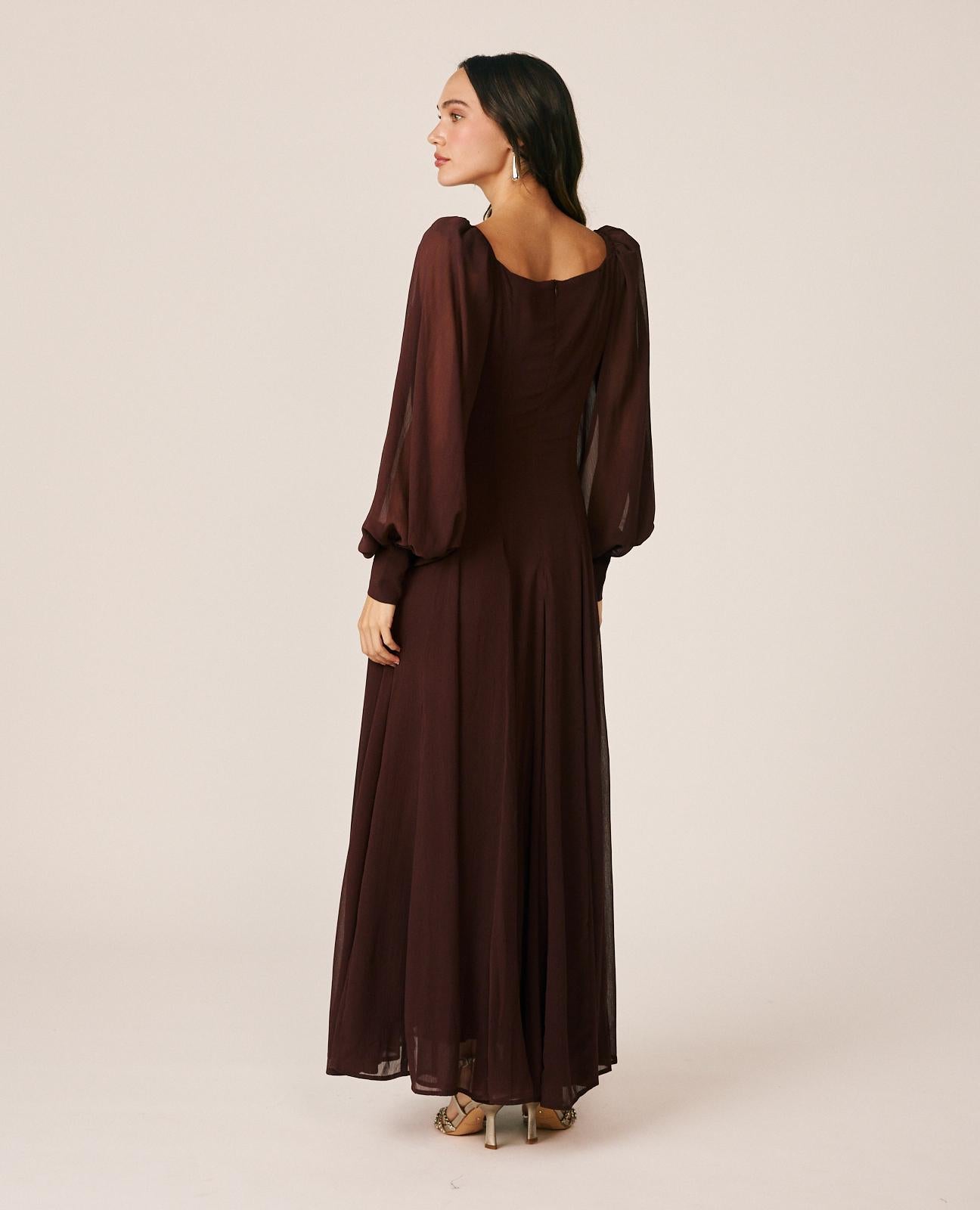alma-en-pena-langes-chiffonkleid-braun-mit-puff-rmeln image 6