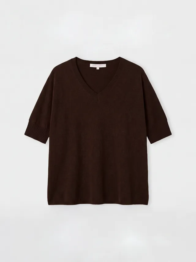 absolut-kate-damen-poncho-pullover-kaschmir-v-ausschnitt-kurzarm-braun image 1