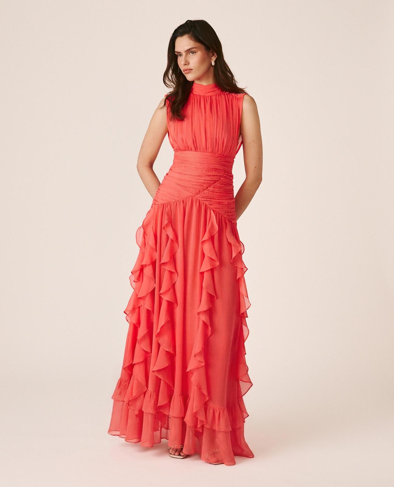 alma-en-pena-maxikleid-mit-r-schen-coral-rmelloses-langes-kleid image 3