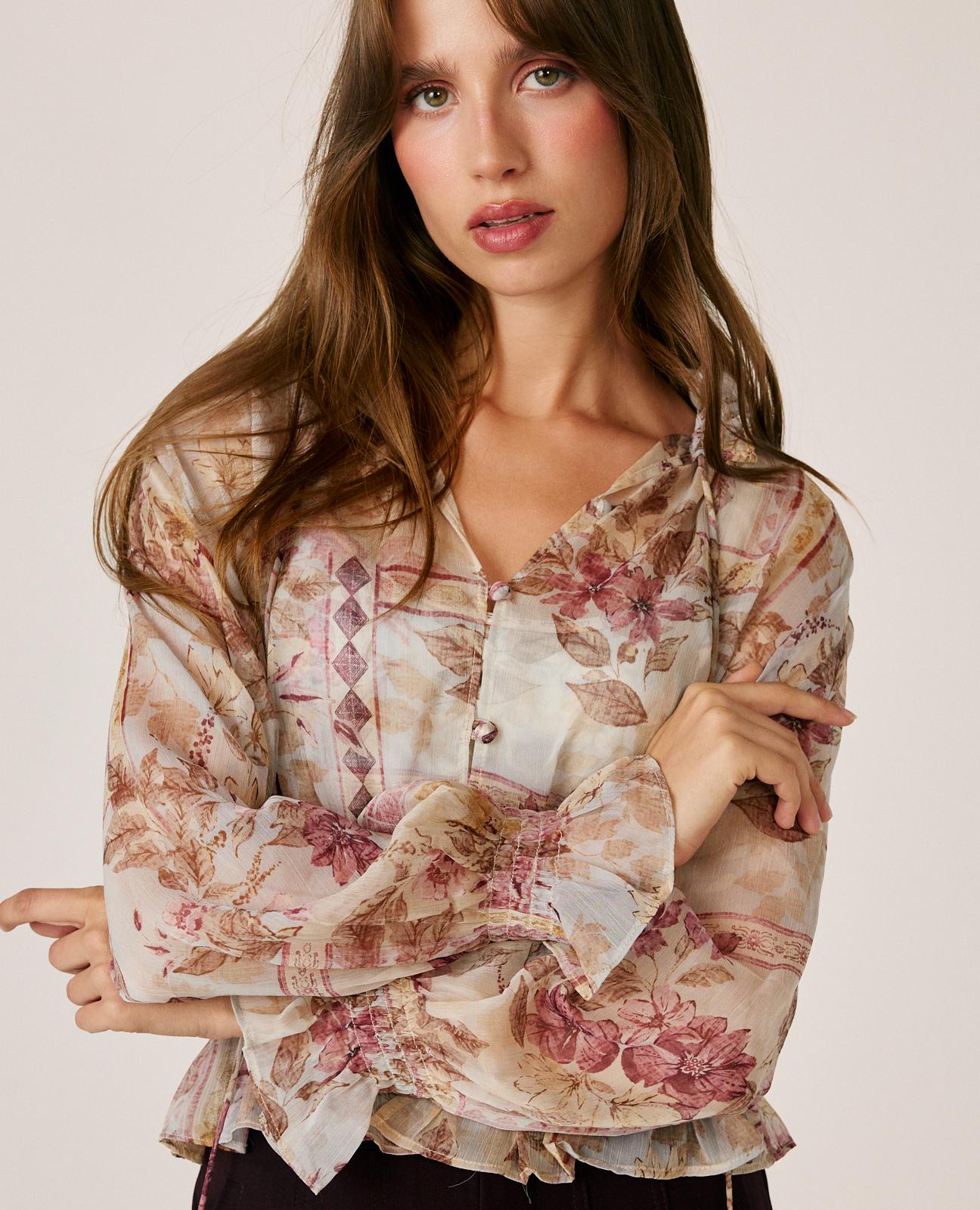 alma-en-pena-chiffonbluse-floral-mit-bindekragen-rosa image 1